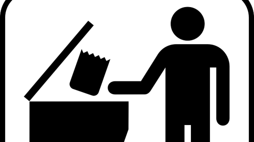 Pictogram med soptunna och gubbe 